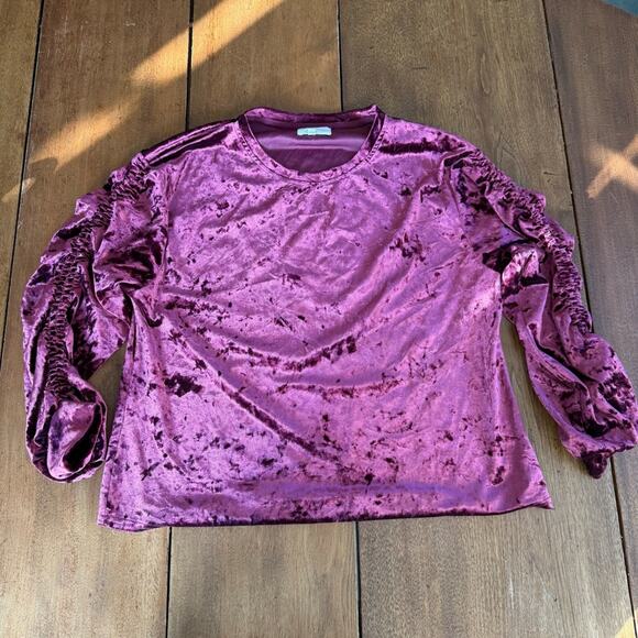 MELLODAY Crushed Velvet Ruched Long Sleeve Top Burgundy Lrg Whimsigoth Witchy - Picture 7 of 16